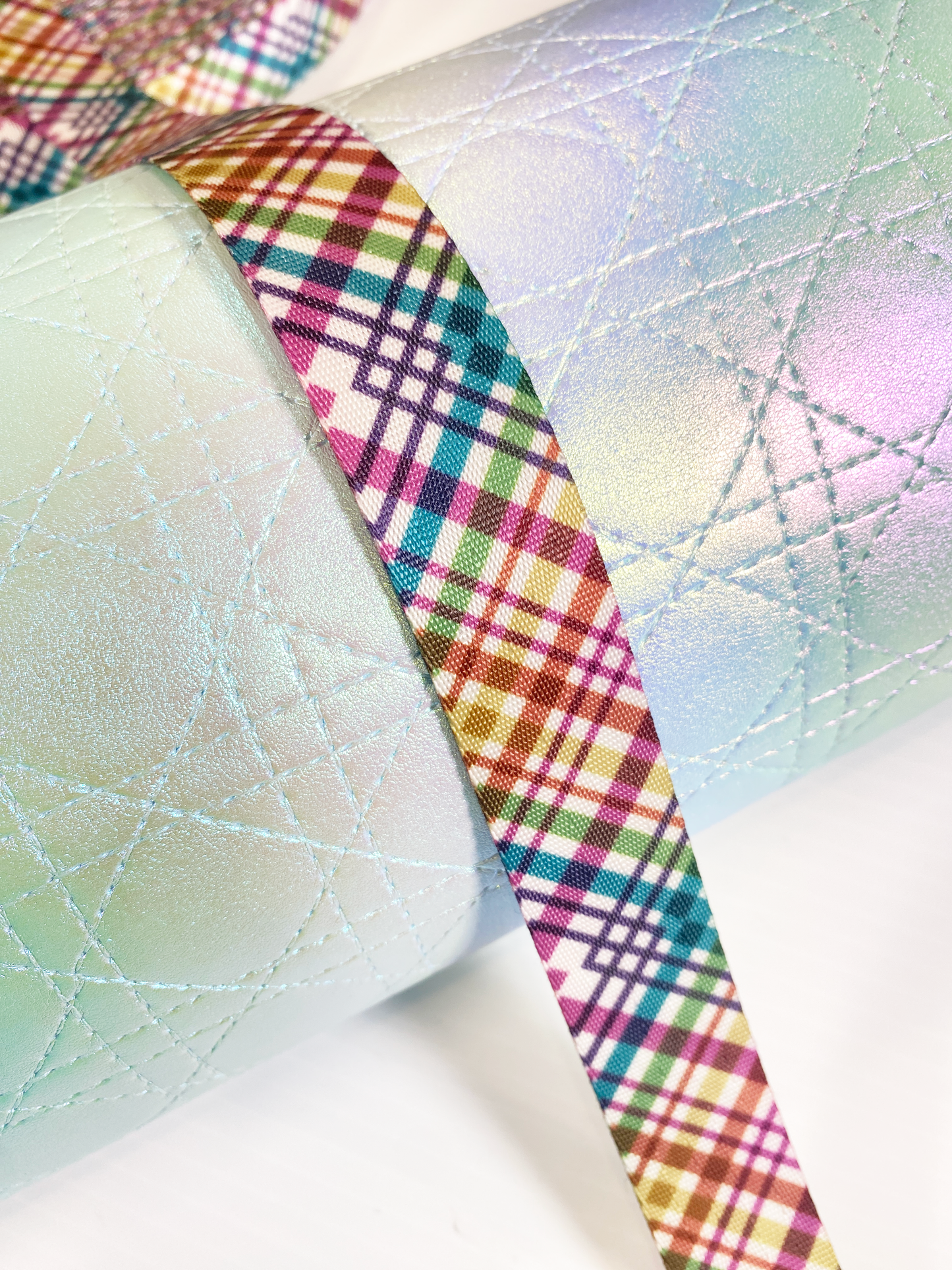 Printed Seat Belt Webbing - FESTIVE PLAID - 1" wide