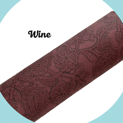 FLORAL LACE Faux Leather - Wine