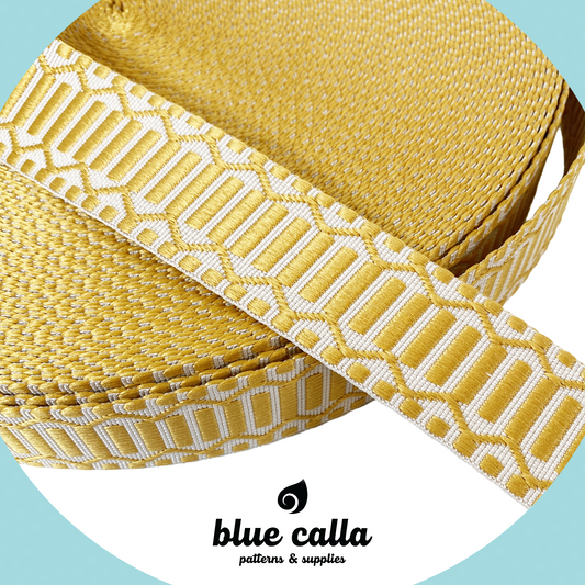 Trellis Jacquard Webbing - GOLD & IVORY - 1.5" wide