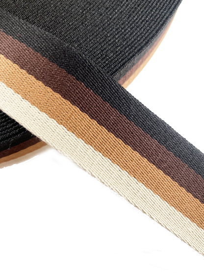 Gradient Stripe Jacquard Webbing - BLACK, BROWN, IVORY - 1.5" wide