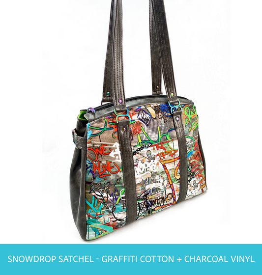 Snowdrop Shoulder bag in Graffiti with Dark Grey Distressed Faux Leather
