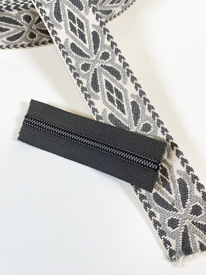 Diamond Floral Jacquard Webbing - CHARCOAL - 1.5" wide