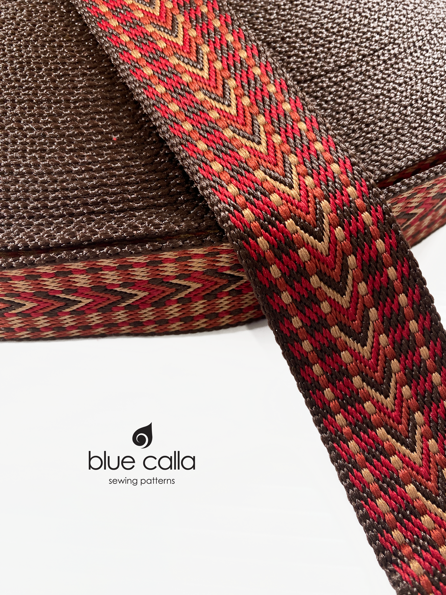 Multicoloured Jacquard Webbing - CHOCOLATE BROWN, DARK BEIGE, RED, TERRA COTTA - 1.5" wide