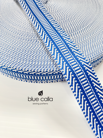 Multi-striped Jacquard Webbing - ROYAL BLUE AND WHITE - 1.5" wide
