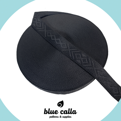 Knit Jacquard Webbing - BLACK - 1.5" wide