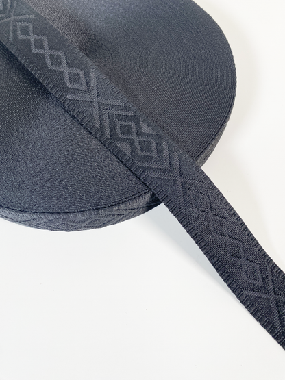Knit Jacquard Webbing - BLACK - 1.5" wide