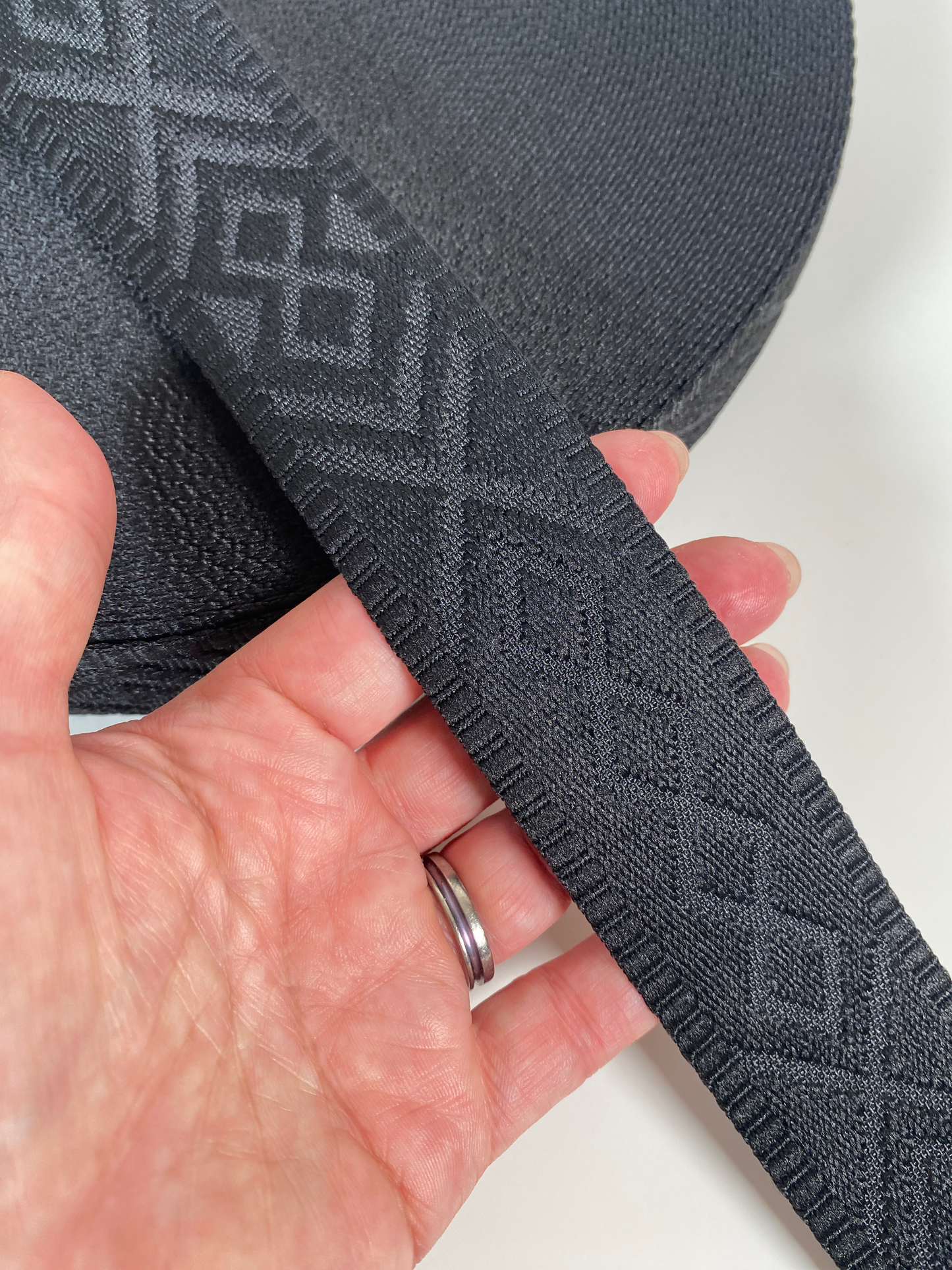 Knit Jacquard Webbing - BLACK - 1.5" wide