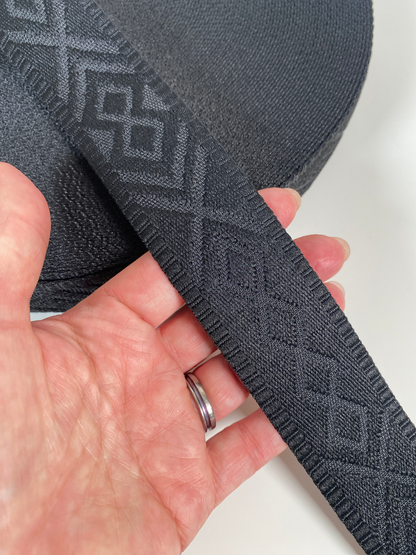Knit Jacquard Webbing - BLACK - 1.5" wide