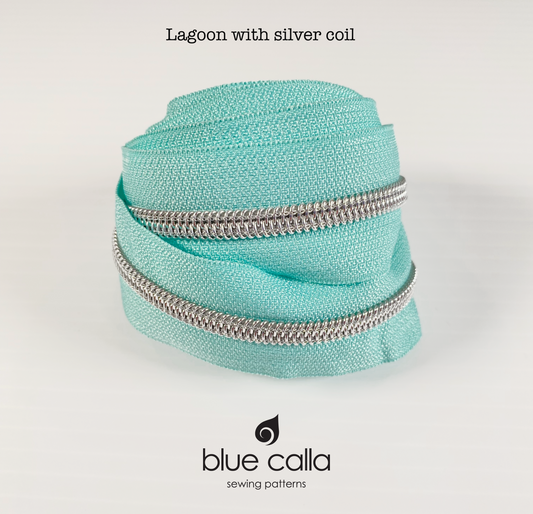 SILVER COIL - LAGOON - #5 Metallic Nylon Coil Zipper tape