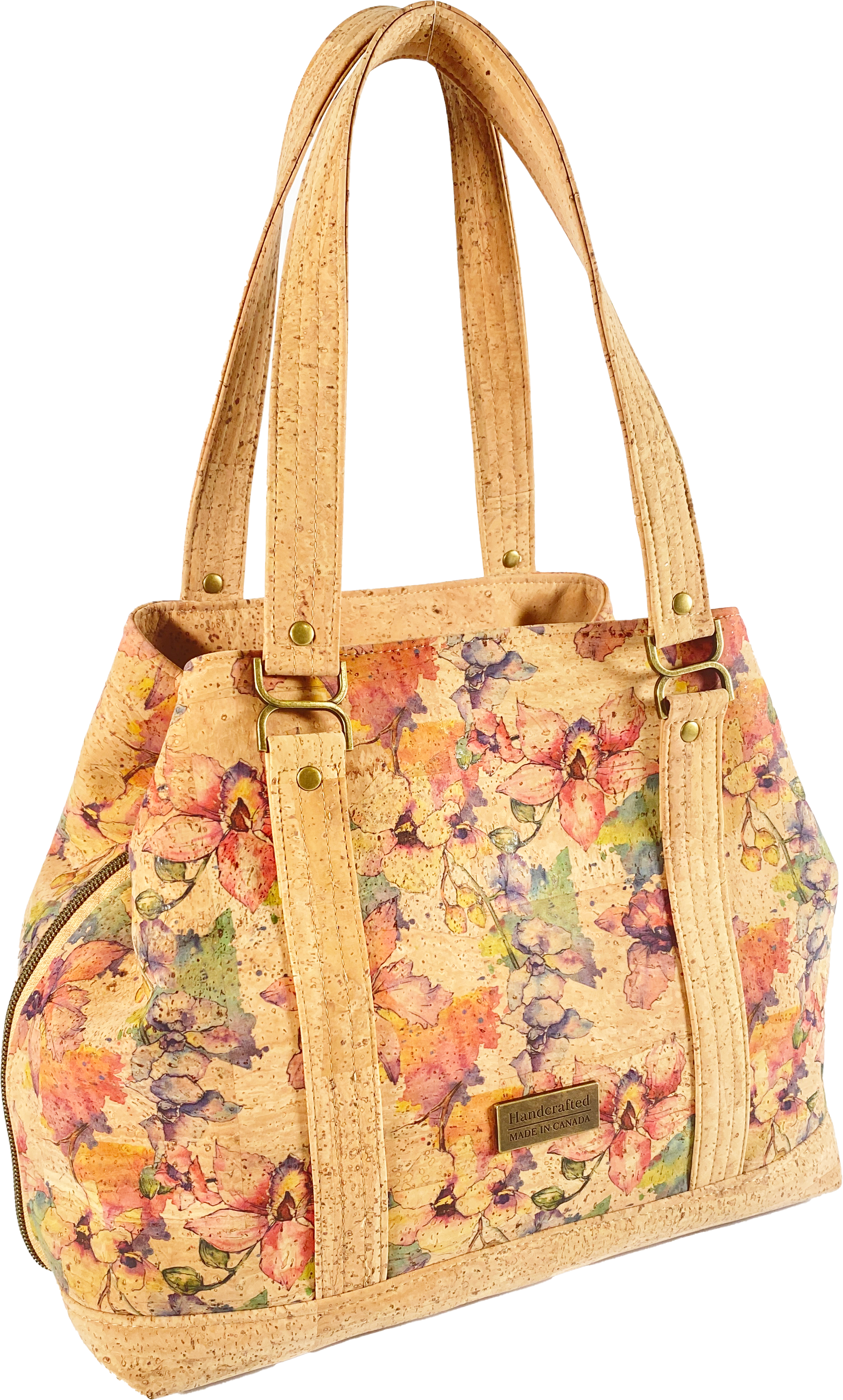 Lisianthus Handbag in Watercolour floral on natural cork