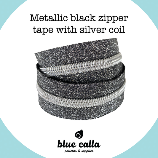 SILVER COIL - METALLIC BLACK - #5 Metallic Nylon Coil Zipper tape