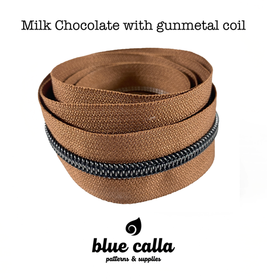 GUNMETAL COIL - MILK CHOCOLATE - #5 Metallic Nylon Coil Zipper tape
