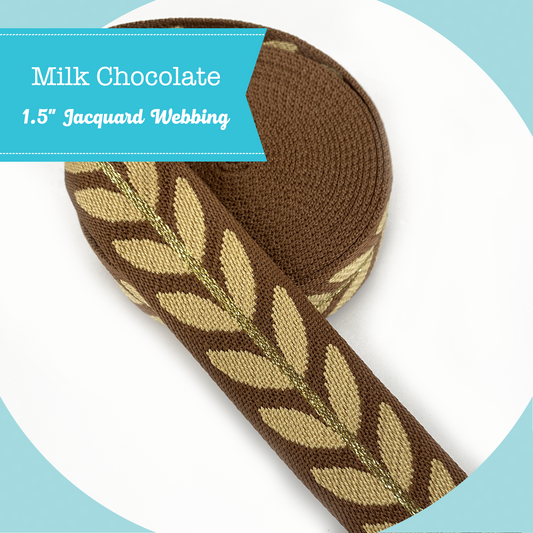 Metallic Vine Jacquard Webbing - Milk Chocolate - 1.5" wide