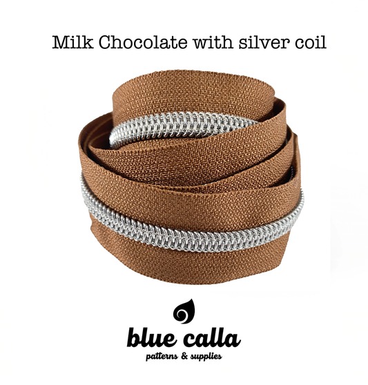 SILVER COIL - MILK CHOCOLATE - #5 Metallic Nylon Coil Zipper tape