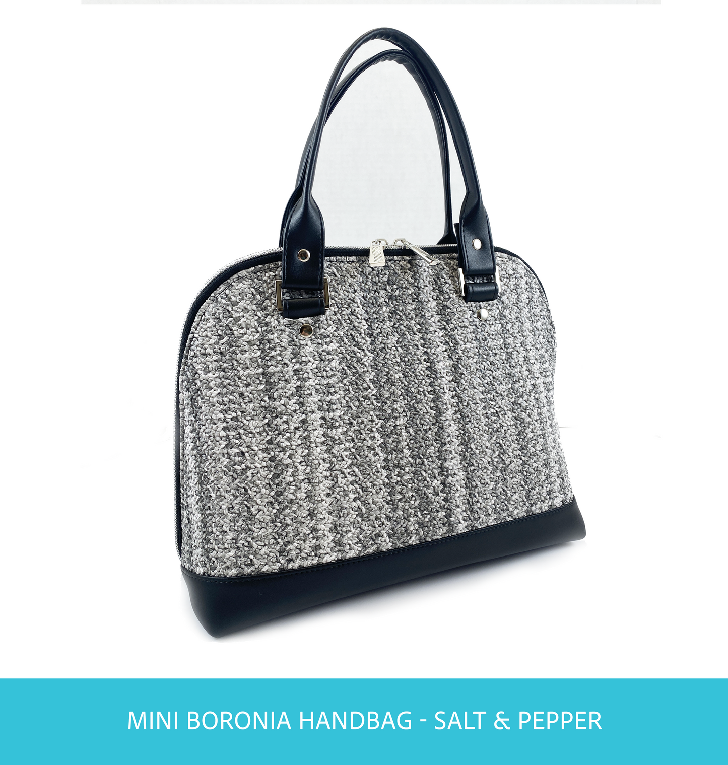 Boronia Bowler Bag : Salt & Pepper Crochet Texture Faux Leather