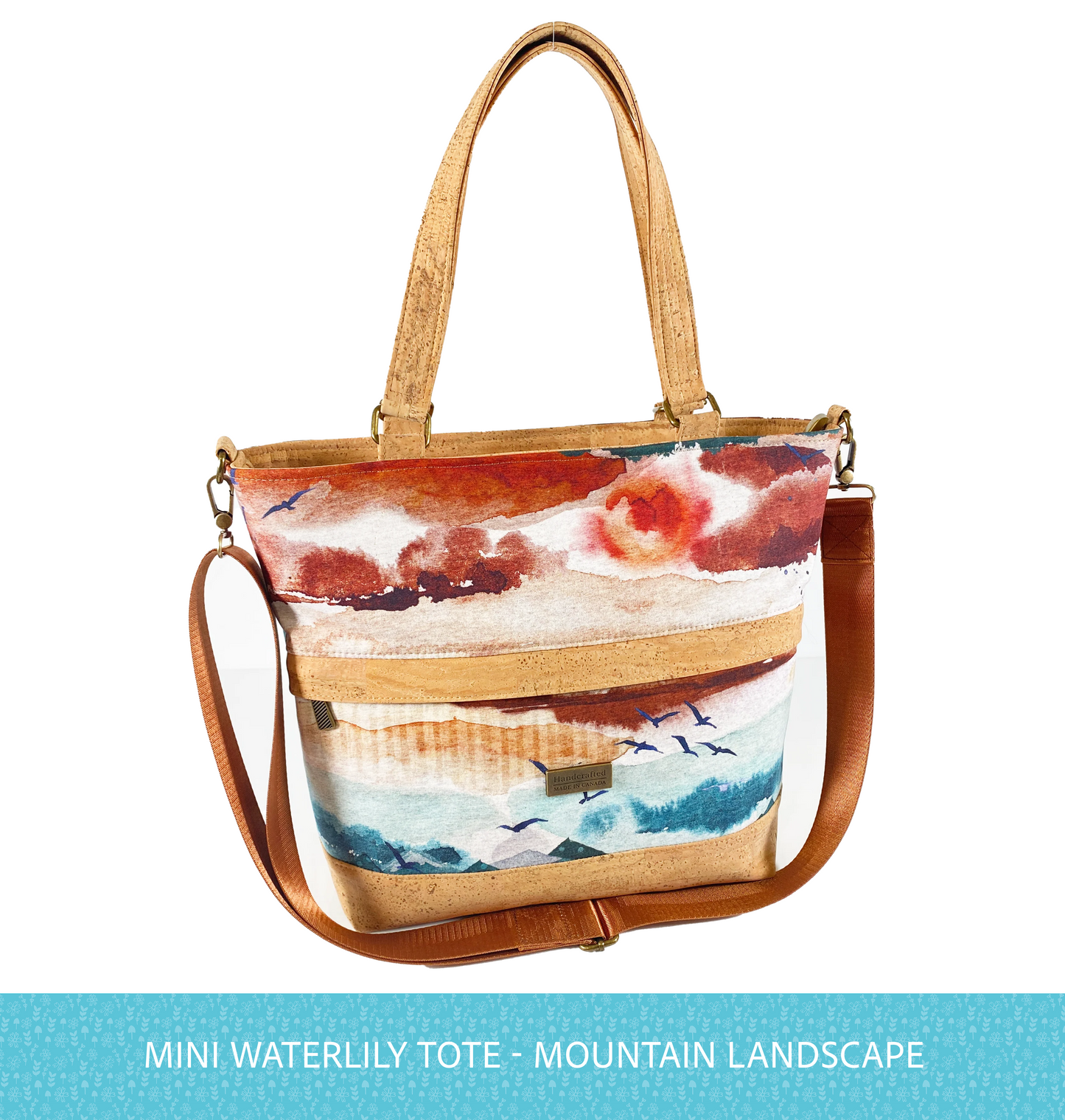 Mini Waterlily Tote in Natural Cork and Mountain Landscape
