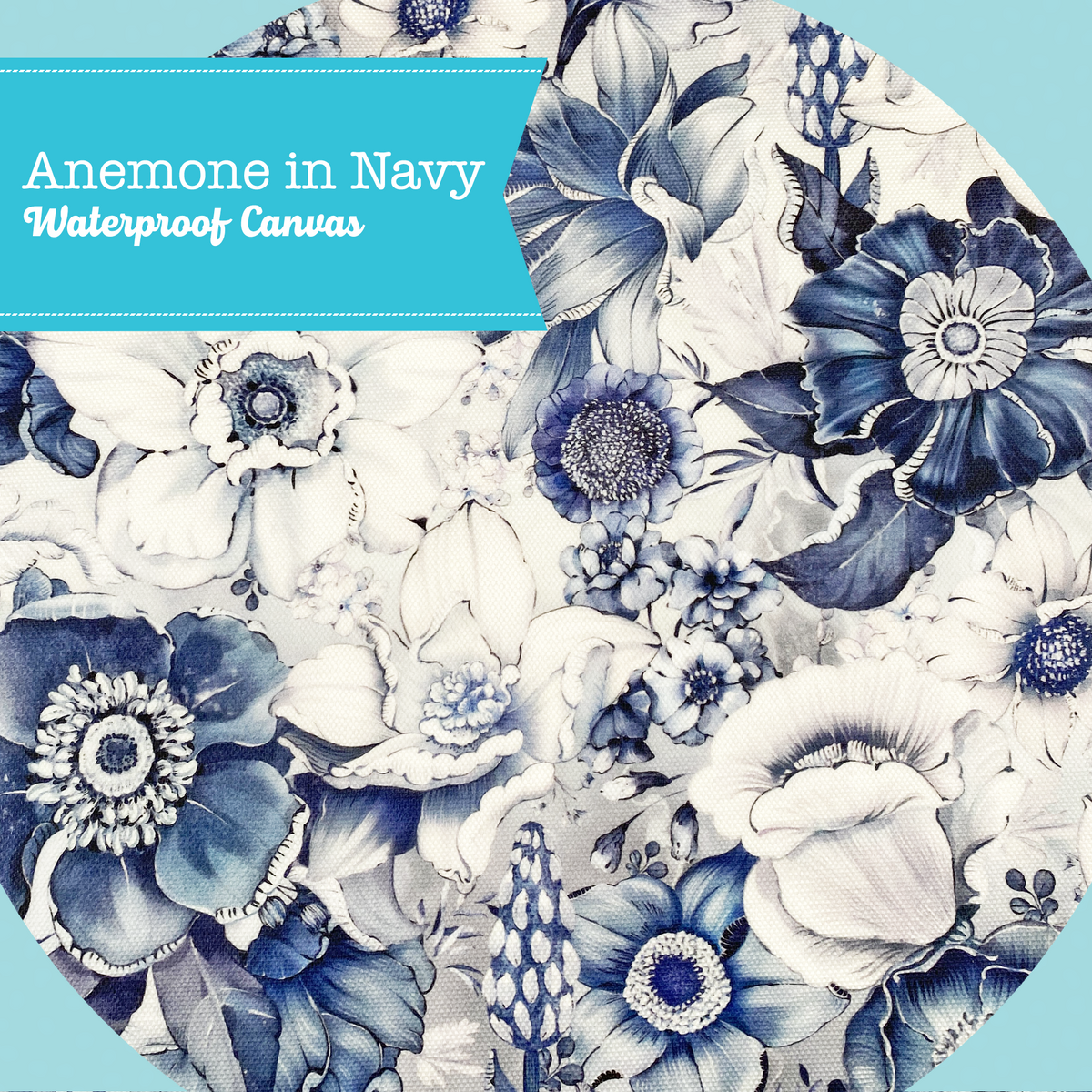 Printed Waterproof Canvas - Anemone in Navy