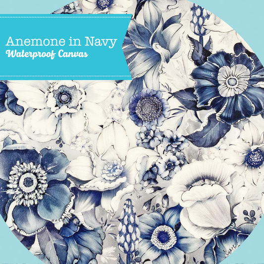 Printed Waterproof Canvas - Anemone in Navy