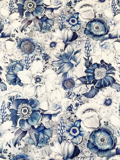 Printed Waterproof Canvas - Anemone in Navy