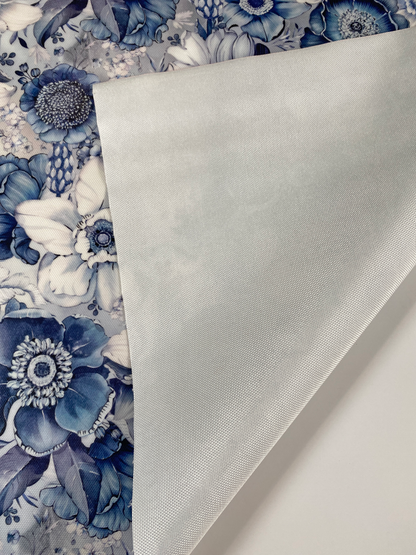 Printed Waterproof Canvas - Anemone in Navy