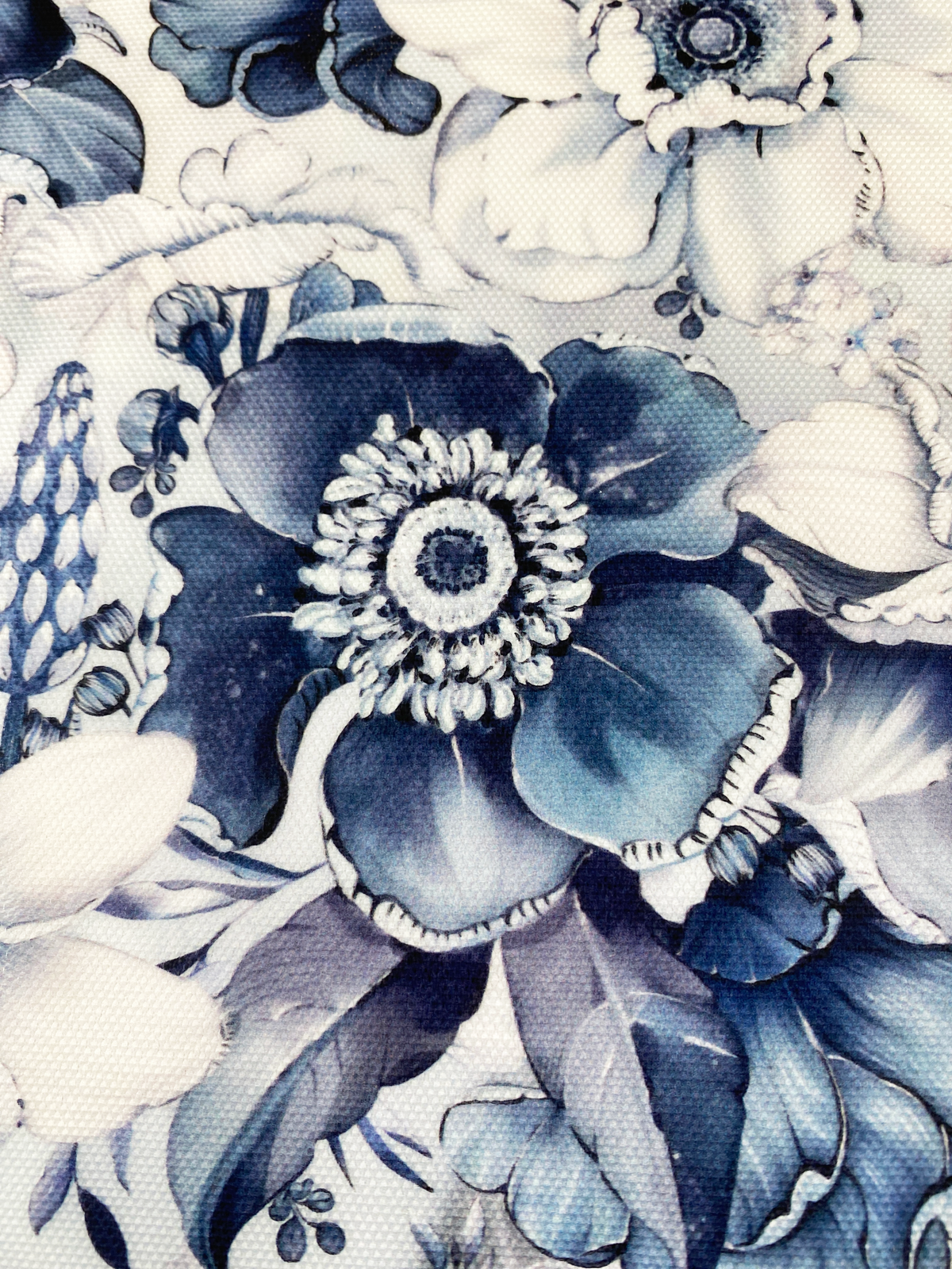 Printed Waterproof Canvas - Anemone in Navy