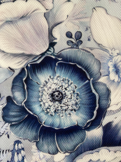 Printed Waterproof Canvas - Anemone in Navy