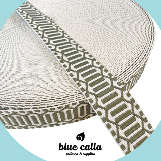 Trellis Jacquard Webbing - OLIVE & IVORY - 1.5" wide