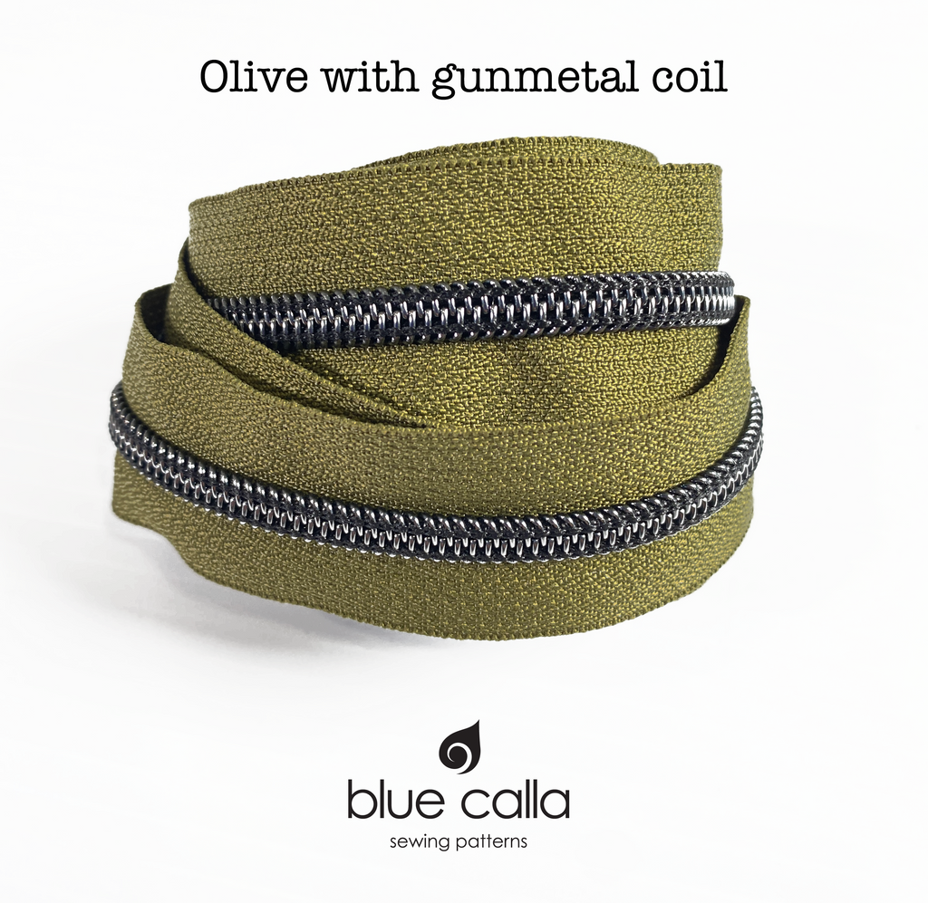 GUNMETAL COIL - OLIVE - #5 Metallic Nylon Coil Zipper tape