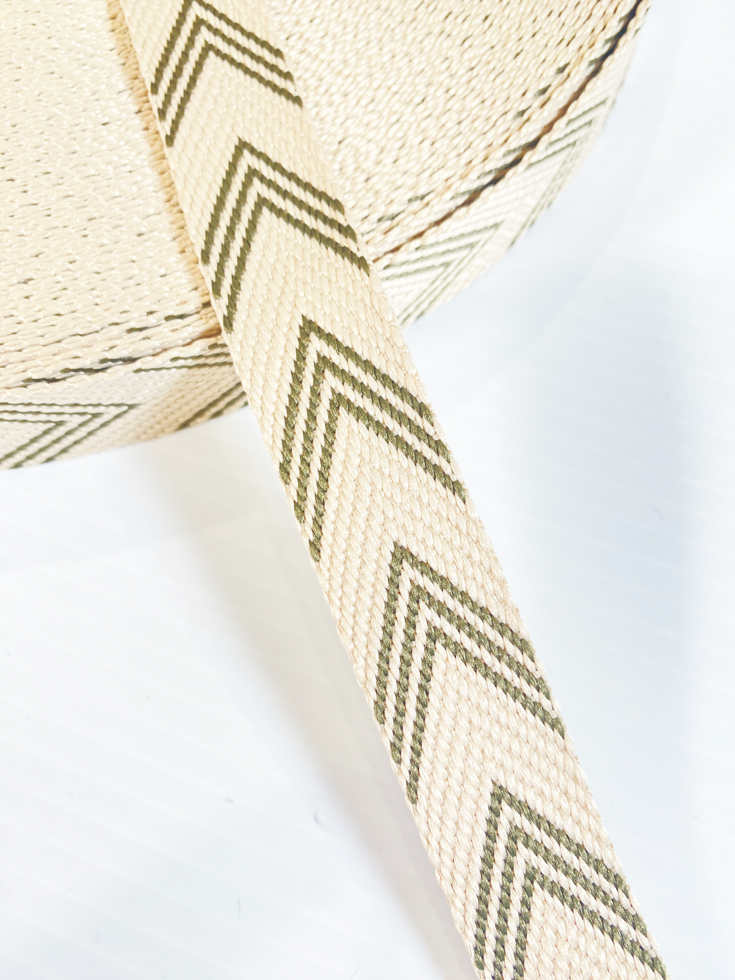 Jacquard Webbing - OLIVE AND IVORY HERRINGBONE - 1" wide