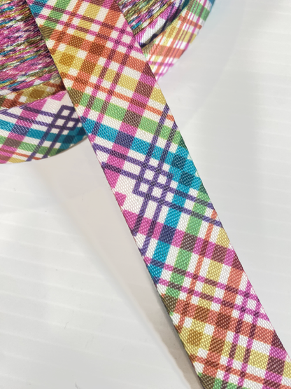 Printed Seat Belt Webbing - FESTIVE PLAID - 1" wide