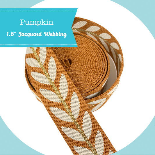 Metallic Vine Jacquard Webbing - Pumpkin - 1.5" wide