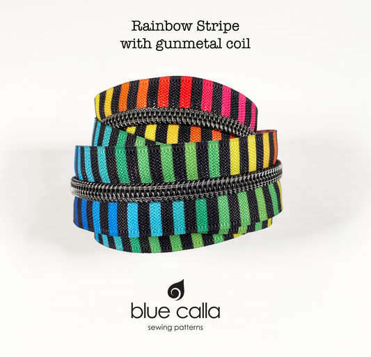 GUNMETAL COIL - RAINBOW STRIPE - #5 Metallic Nylon Coil Zipper tape