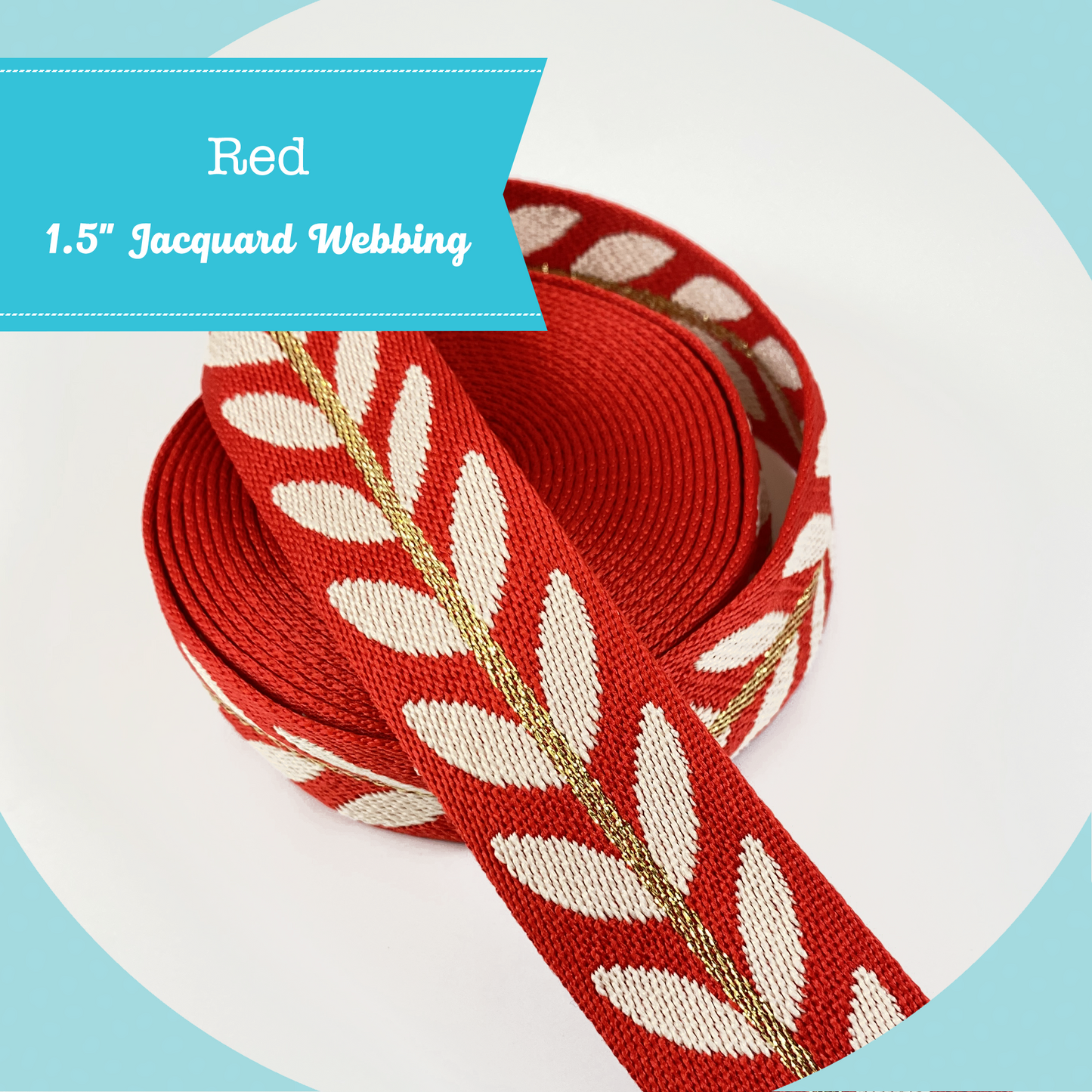 Metallic Vine Jacquard Webbing - Red - 1.5" wide