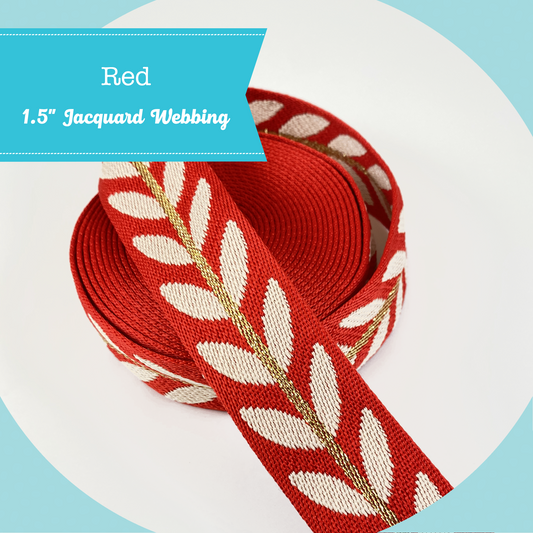 Metallic Vine Jacquard Webbing - Red - 1.5" wide