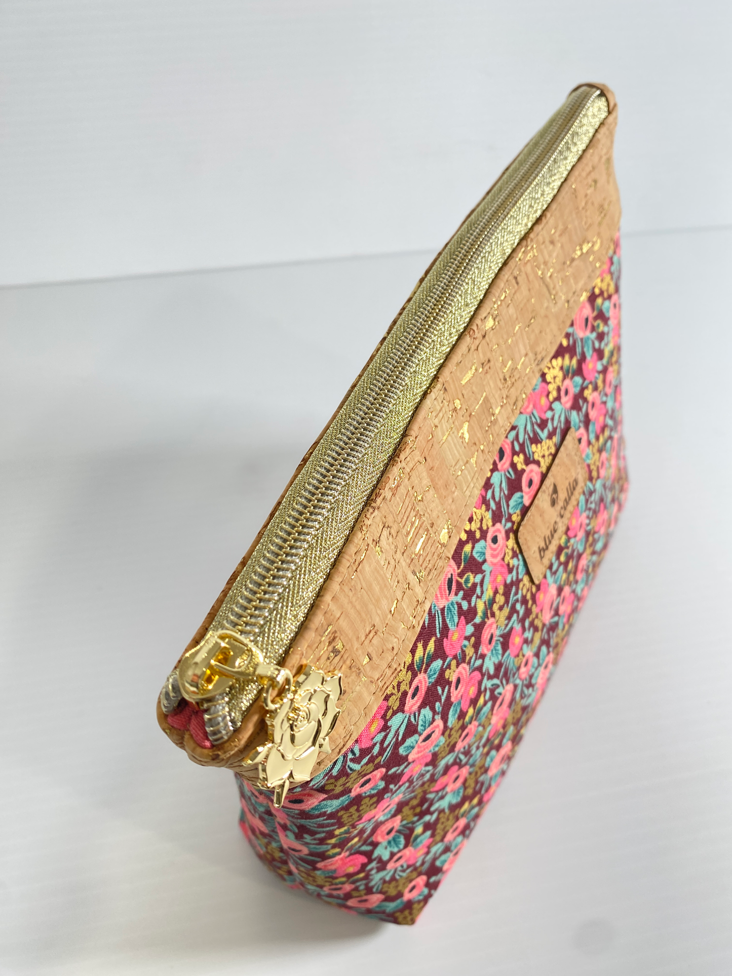 Zipper Pouch - Rifle Paper Floral with natural gold fleck cork