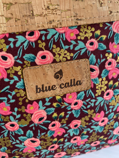 Zipper Pouch - Rifle Paper Floral with natural gold fleck cork
