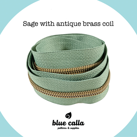 ANTIQUE BRASS COIL - SAGE - #5 Metallic Nylon Coil Zipper tape