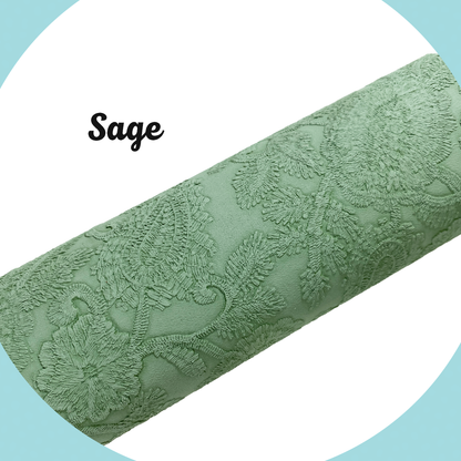 FLORAL LACE Faux Leather - Sage