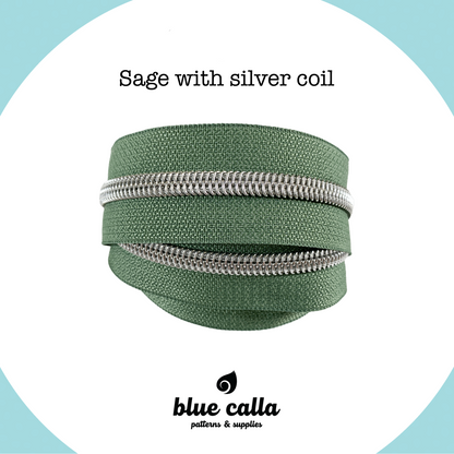 SILVER COIL - SAGE - #5 Metallic Nylon Coil Zipper tape