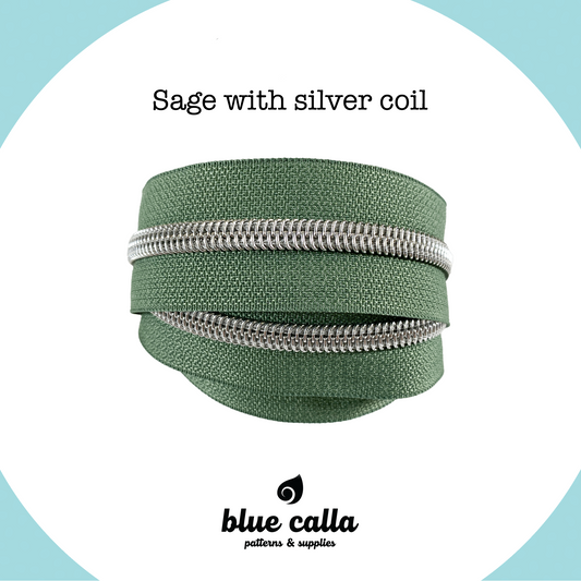 SILVER COIL - SAGE - #5 Metallic Nylon Coil Zipper tape