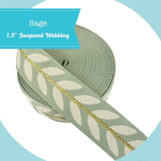 Metallic Vine Jacquard Webbing - Sage - 1.5" wide