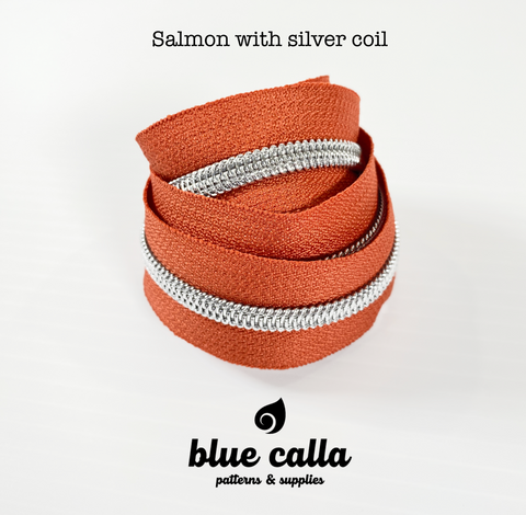 SILVER COIL - SALMON - #5 Metallic Nylon Coil Zipper tape