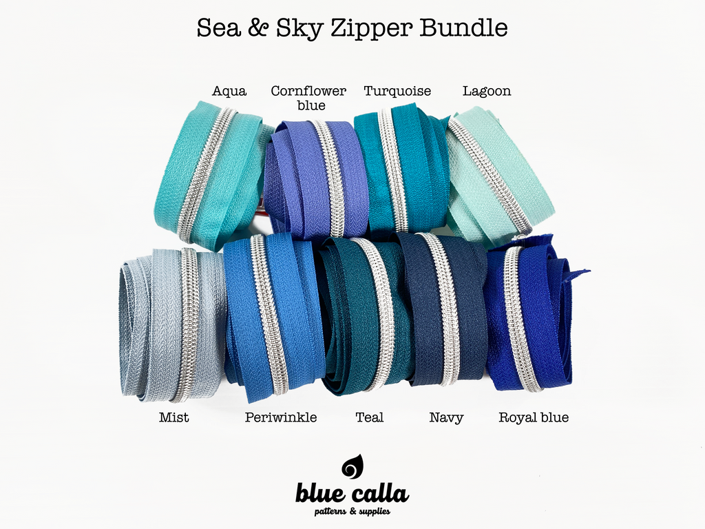 #5 Metallic Nylon Coil Zipper tape - Sea & Sky blue zipper bundle