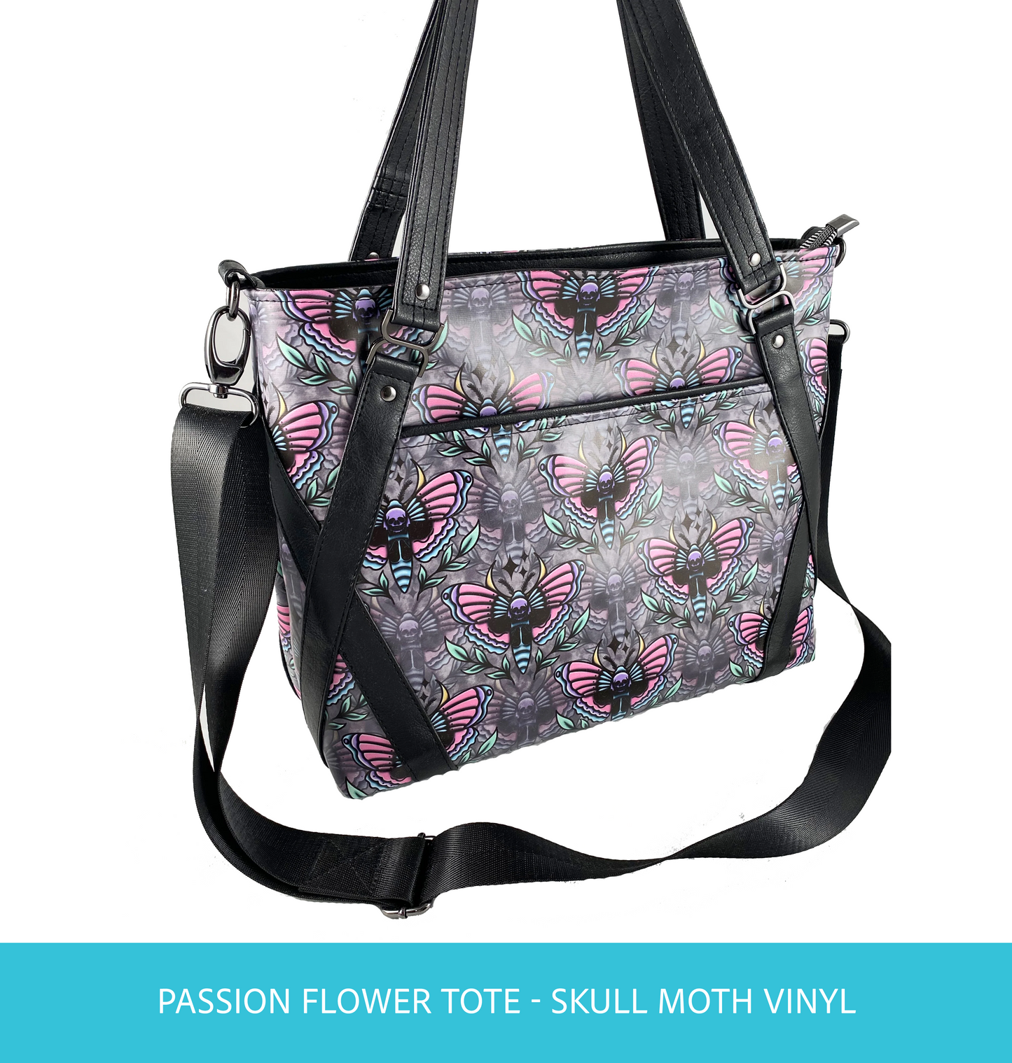 Passion Flower Tote - Skull Moth Vinyl on Grey