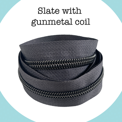 GUNMETAL COIL - SLATE - #5 Metallic Nylon Coil Zipper tape