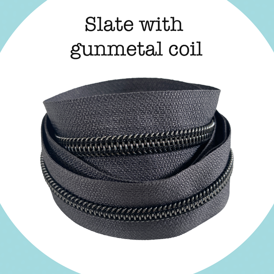 GUNMETAL COIL - SLATE - #5 Metallic Nylon Coil Zipper tape