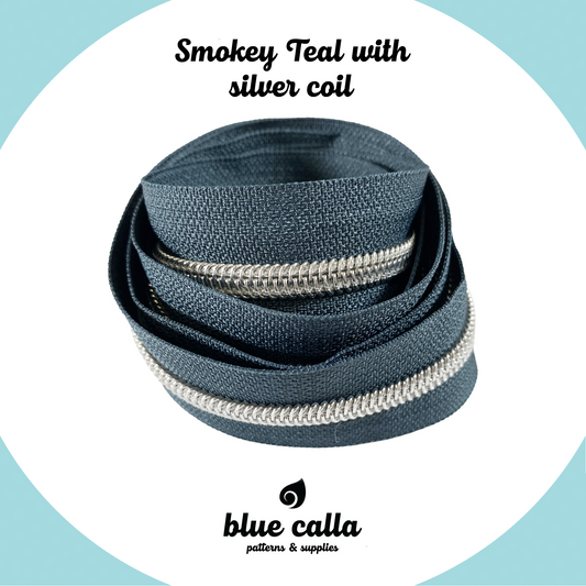 SILVER COIL - SMOKEY TEAL - #5 Metallic Nylon Coil Zipper tape