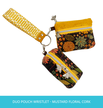 Duo Pouch Wristlet : Mustard Floral Cork