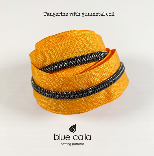 GUNMETAL COIL - TANGERINE - #5 Metallic Nylon Coil Zipper tape