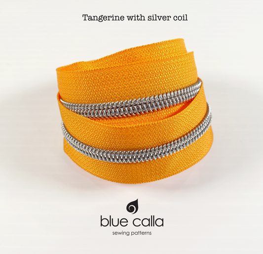 SILVER COIL - TANGERINE - #5 Metallic Nylon Coil Zipper tape